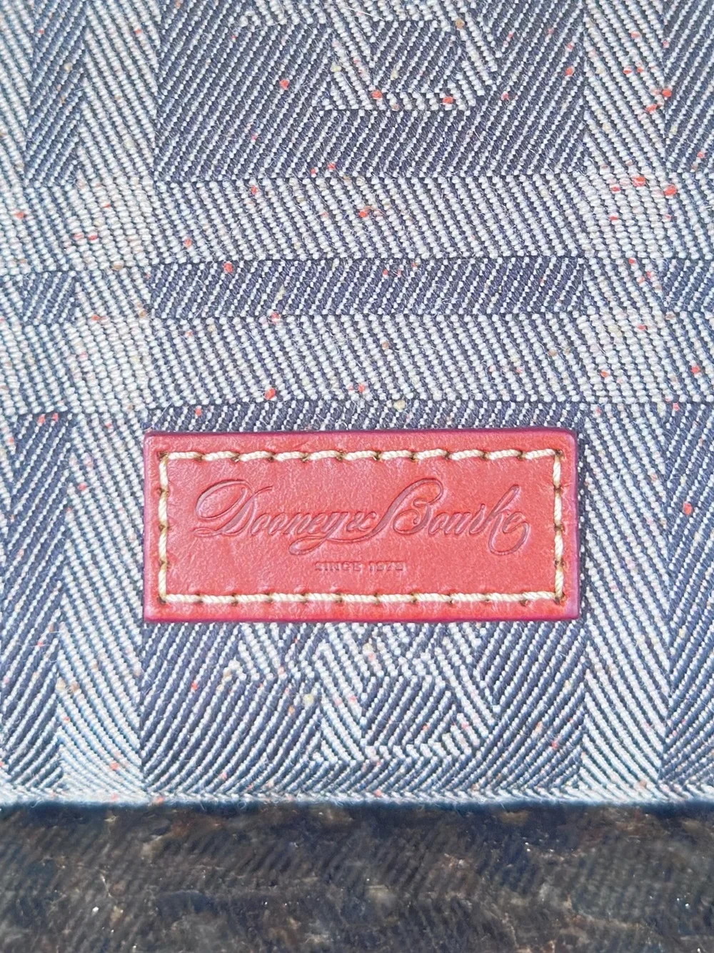 DOONEY & BOURKE ~ Gray Denim Plaid Pouch with Leather Trim and Red Interior
